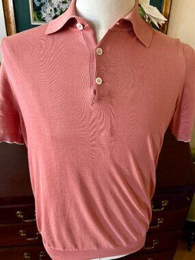 BRUNELLO CUCINELLI Lightweight Polo Shirt,100%Cotton, Dusty Rose,SZ48  BRAND NEW